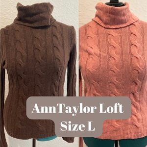 Two (2) Ann Taylor Cowl Neck Sweaters - Pink and Brown Non-smoking Home Size L